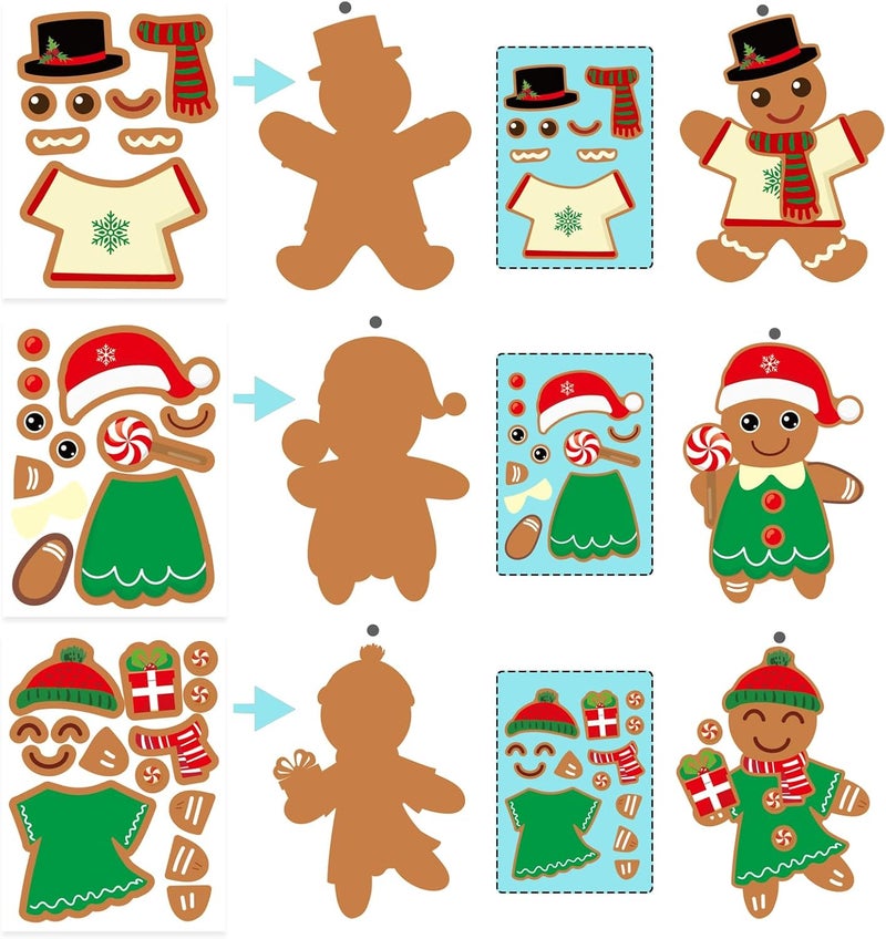OTAITY Christmas Gingerbread Man Craft Kit for Kids, Make a Gingerbread House Hanging Ornament Sticker Kit, Christmas Party Favor Home Classroom Activity(24 Sets) - Image 4